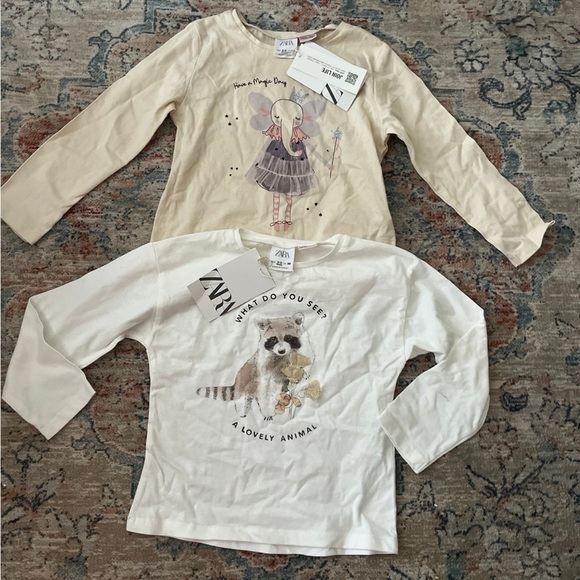 Zara Other - Zara Cream and White Long Sleeve Tees with Playful Graphics